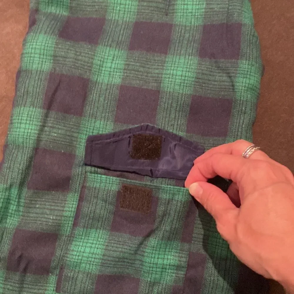 Kouser British Style Green Plaid Winter Dog Coat Jacket Reversible Size L NEW